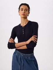 أزرق - Whistles Essential Rib Henley T-Shirt - صورة 1 من 5