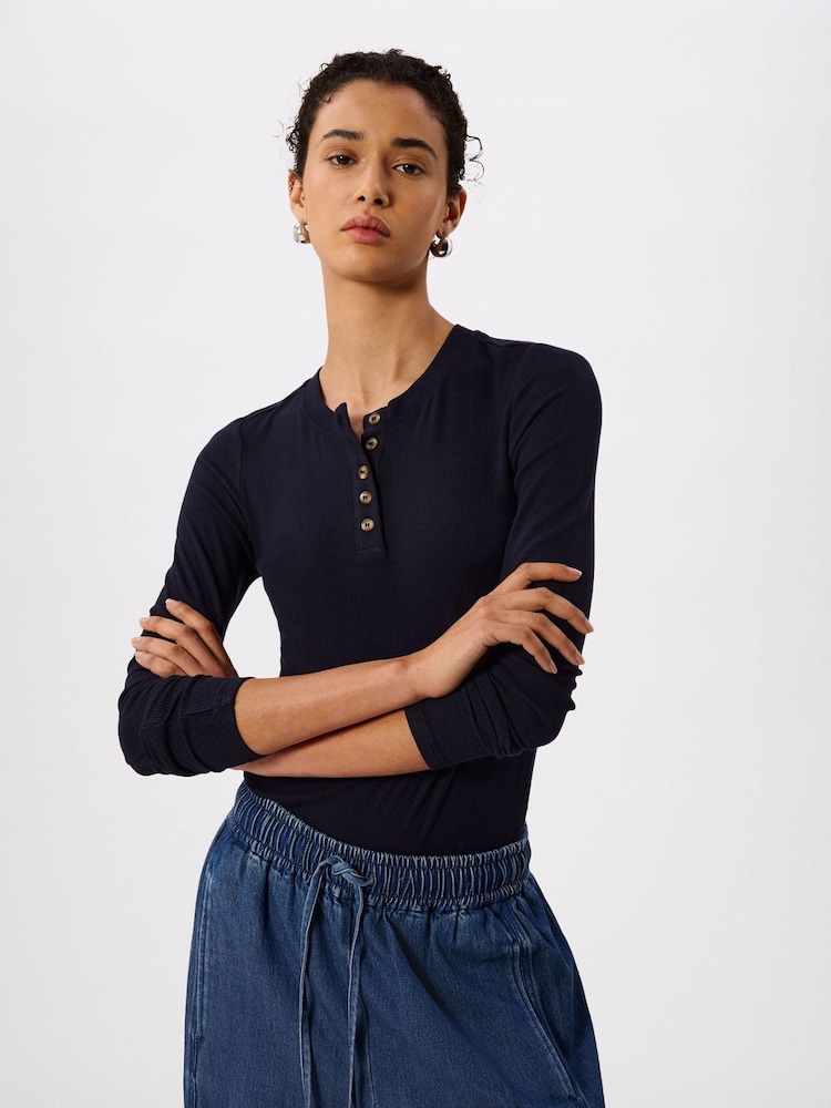 أزرق - Whistles Essential Rib Henley T-Shirt - صورة 1 من 5