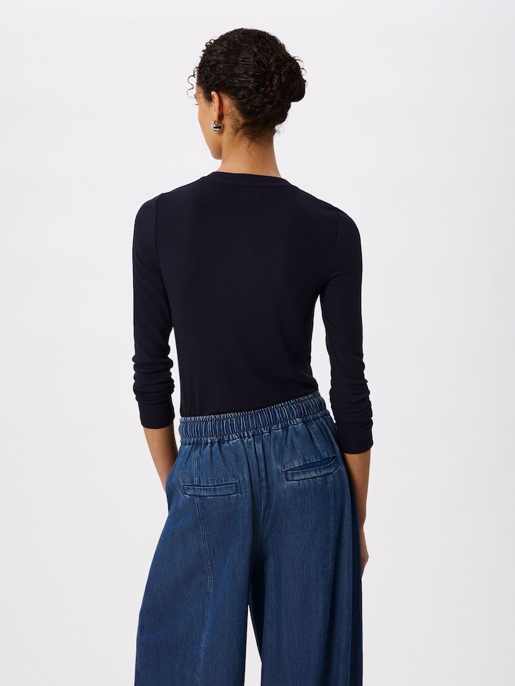 أزرق - Whistles Essential Rib Henley T-Shirt - صورة 2 من 5