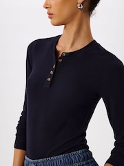 أزرق - Whistles Essential Rib Henley T-Shirt - صورة 3 من 5