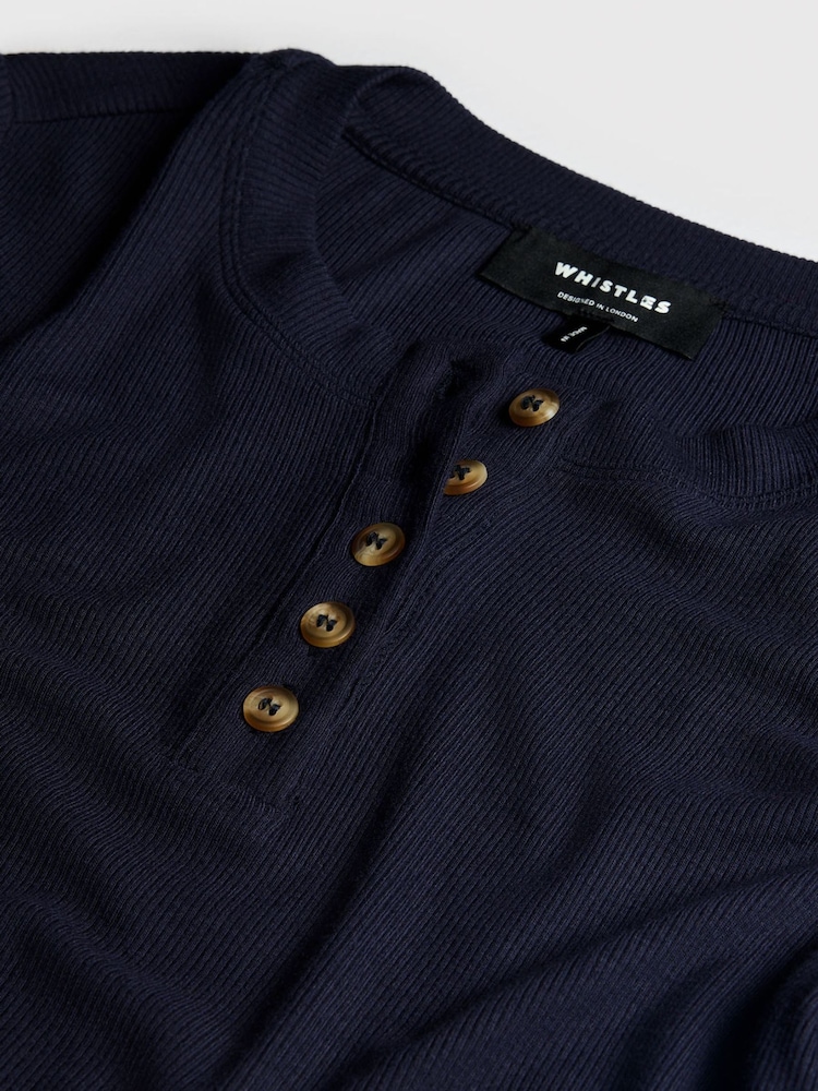 أزرق - Whistles Essential Rib Henley T-Shirt - صورة 5 من 5