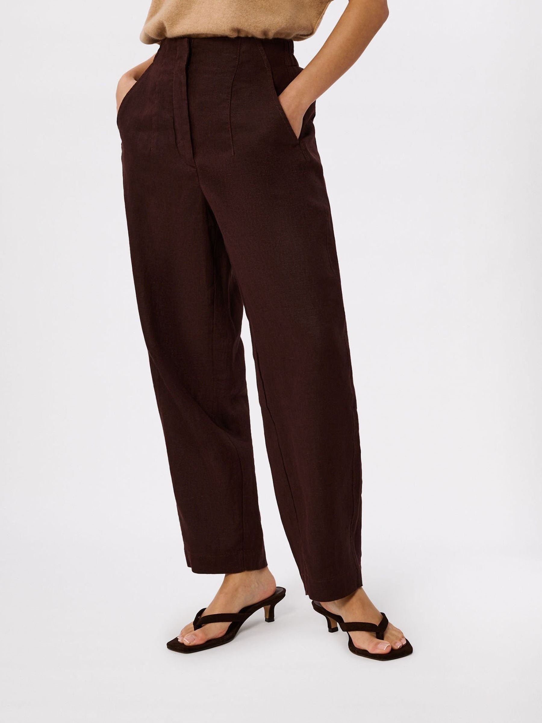 Buy Whistles Brown Petite Linen Barrel Leg Trousers from Next USA