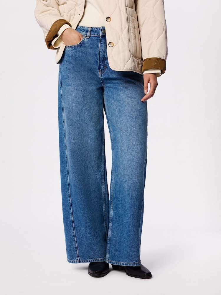 Whistles Blue Panel Detail Wide Leg Jeans - Image 1 of 5