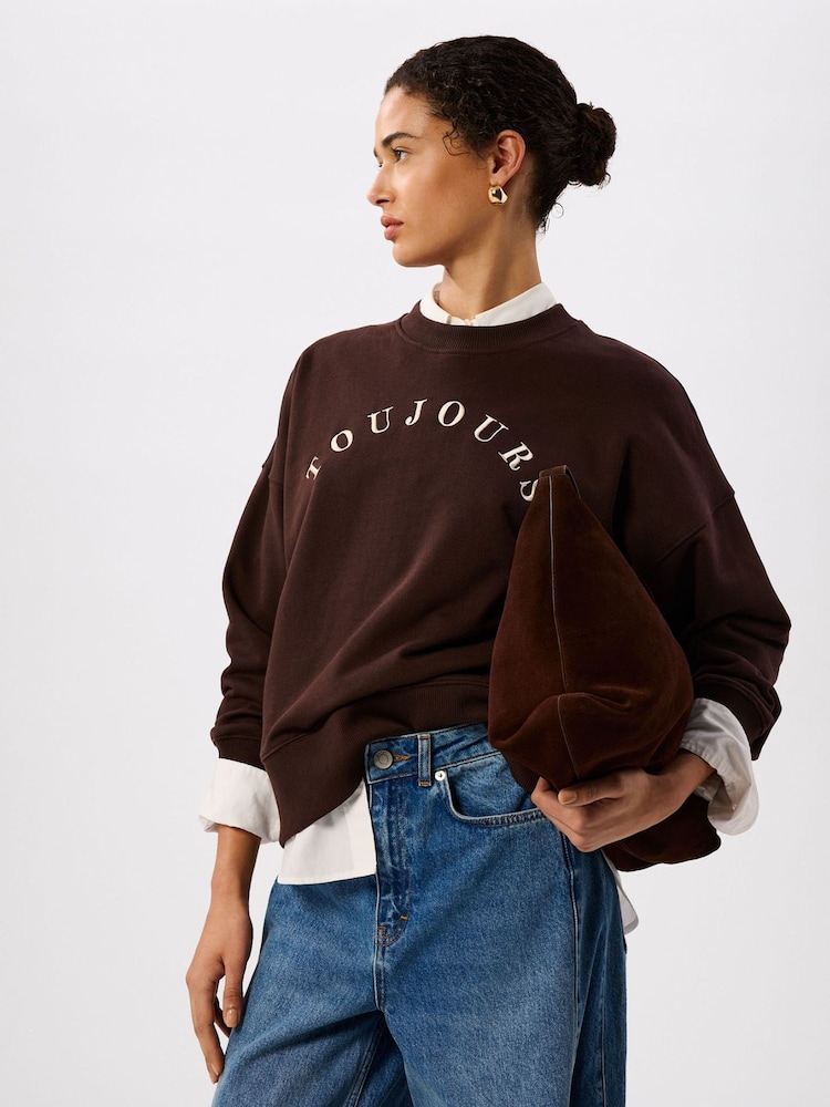 Whistles Brown Toujours Relaxed Cotton Sweat Top - Image 1 of 5