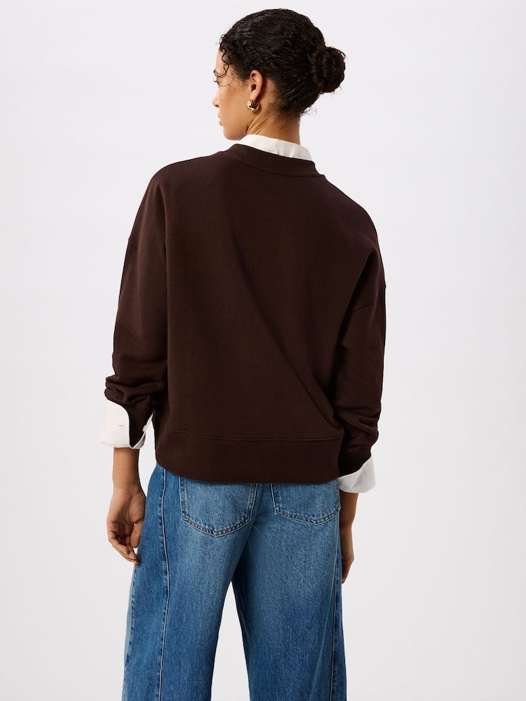 Whistles Brown Toujours Relaxed Cotton Sweat Top - Image 2 of 5
