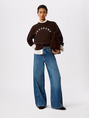 Whistles Brown Toujours Relaxed Cotton Sweat Top - Image 3 of 5