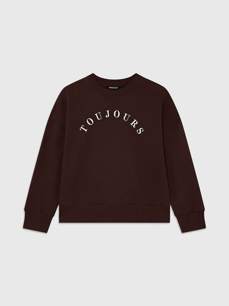 Whistles Brown Toujours Relaxed Cotton Sweat Top - Image 5 of 5