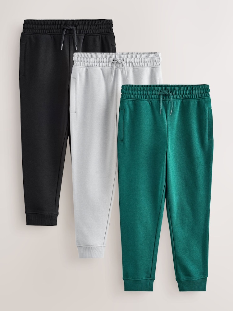 Grey/Black/Teal Slim Fit Joggers 3 Pack (3-16yrs) - Image 1 of 7