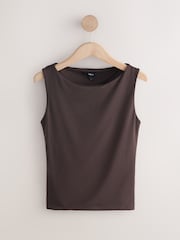 Chocolate Brown Soft Touch Slinky Backless Tie Sleeveless Top - Image 1 of 8