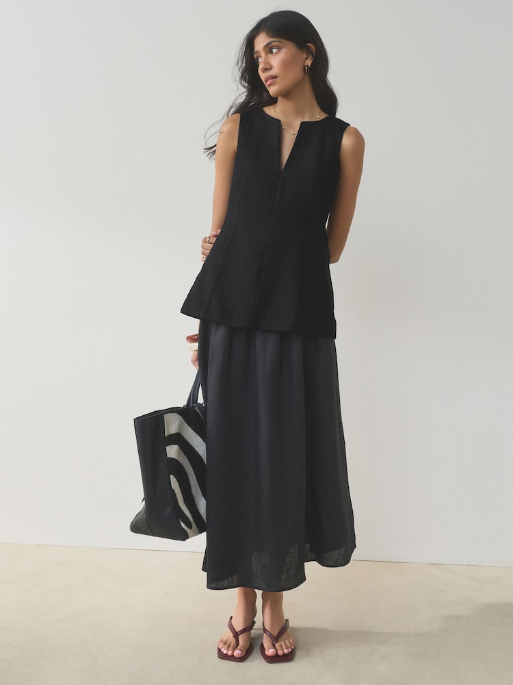 Black Peplum Tailored Top with Linen - Image 1 of 8