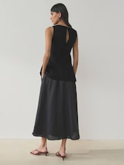 Black Peplum Tailored Top with Linen - Image 3 of 8