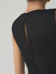 Black Peplum Tailored Top with Linen - Image 4 of 8