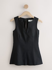 Black Peplum Tailored Top with Linen - Image 6 of 8