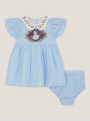 Monsoon Blue Baby Swan Embroidered Dress & Underwear Set - Image 1 of 3