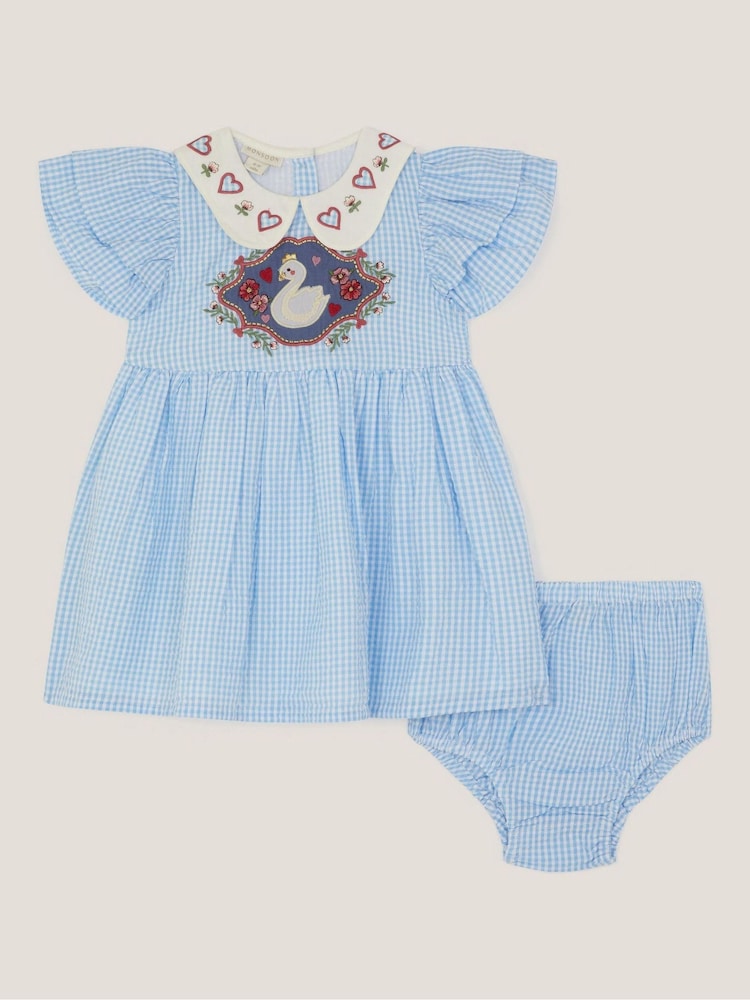 Monsoon Blue Baby Swan Embroidered Dress & Underwear Set - Image 1 of 3