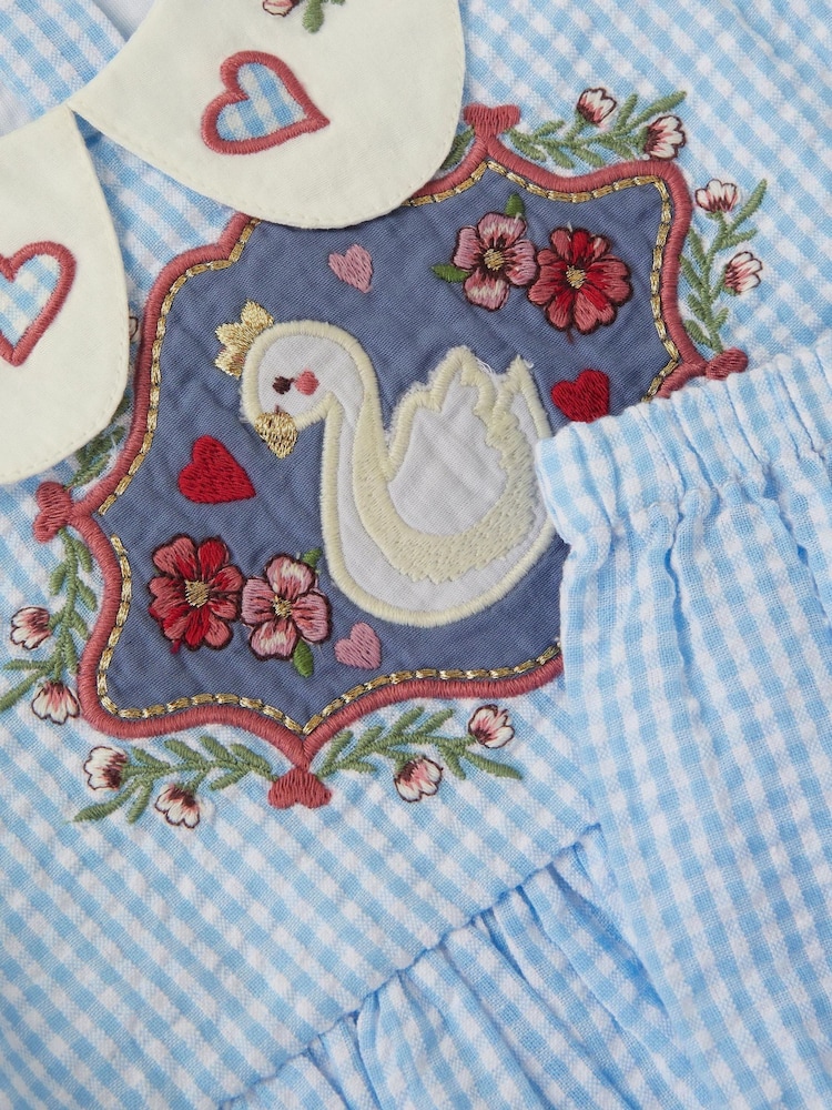 Monsoon Blue Baby Swan Embroidered Dress & Underwear Set - Image 3 of 3