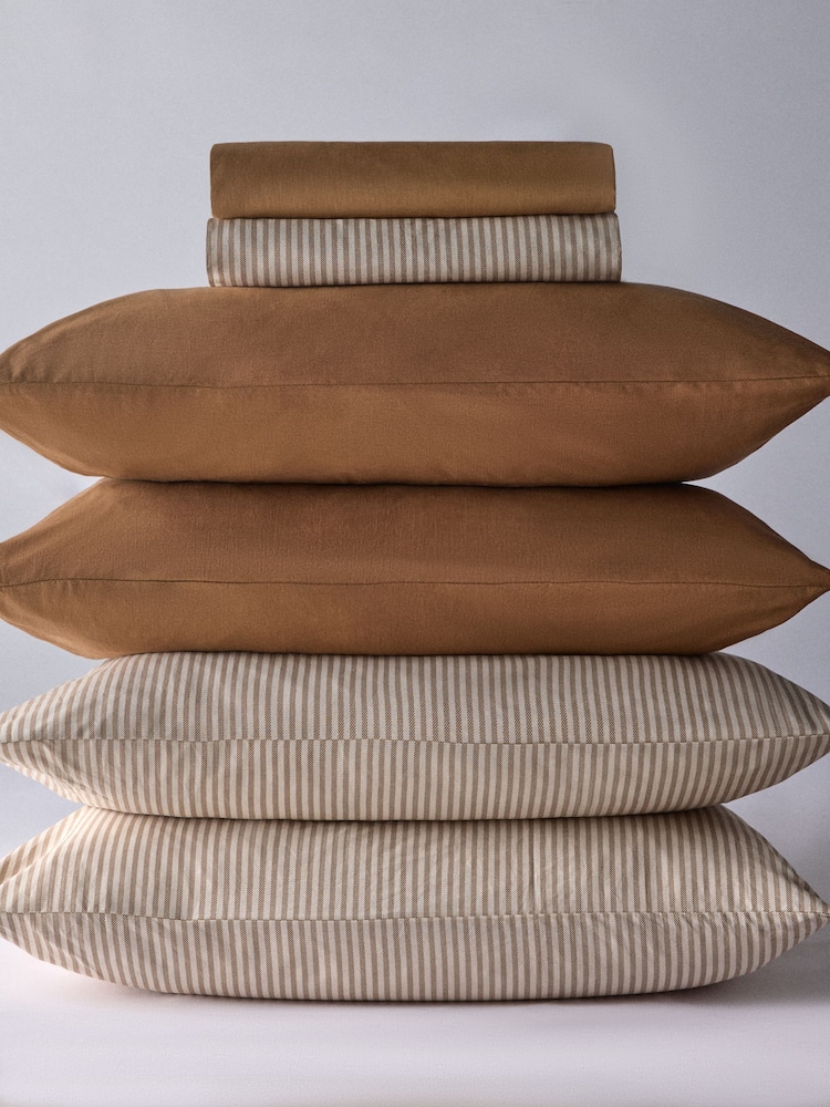 The Set Set of 2 Caramel/Stripe Pillowcase and Fitted Sheet - Image 1 of 6 The Set Set of 2 Caramel/Stripe Pillowcase and Fitted Sheet - Image 1 of 6
