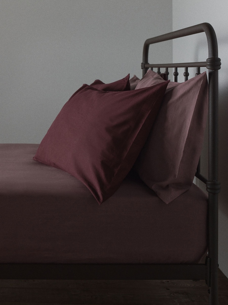 The Set 2 Pack Burgundy/Mauve Washed Cotton Fitted Sheet and Pillowcase Set - Image 1 of 6 The Set 2 Pack Burgundy/Mauve Washed Cotton Fitted Sheet and Pillowcase Set - Image 1 of 6