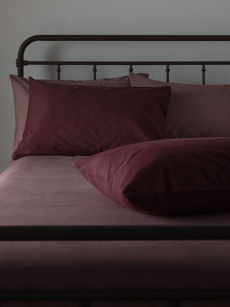 The Set 2 Pack Burgundy/Mauve Washed Cotton Fitted Sheet and Pillowcase Set - Image 2 of 6 The Set 2 Pack Burgundy/Mauve Washed Cotton Fitted Sheet and Pillowcase Set - Image 2 of 6