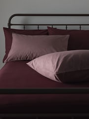 The Set 2 Pack Burgundy/Mauve Washed Cotton Fitted Sheet and Pillowcase Set - Image 3 of 6