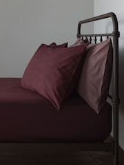 The Set 2 Pack Burgundy/Mauve Washed Cotton Fitted Sheet and Pillowcase Set - Image 4 of 6