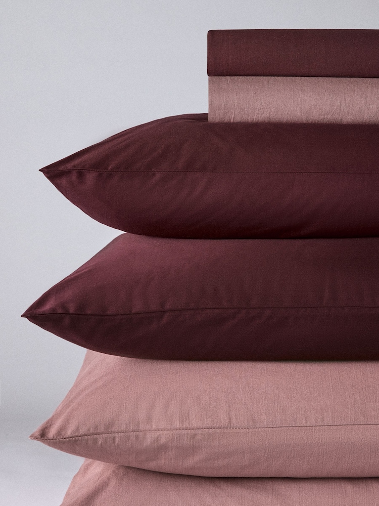 The Set 2 Pack Burgundy/Mauve Washed Cotton Fitted Sheet and Pillowcase Set - Image 6 of 6 The Set 2 Pack Burgundy/Mauve Washed Cotton Fitted Sheet and Pillowcase Set - Image 6 of 6