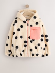 Itim/Puting Batik - Jacket na Borg na may Zip Up Hoodie (3-16taon) - Larawan 5 ng 11