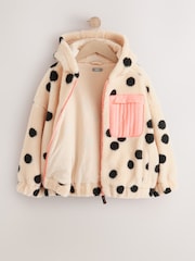 Itim/Puting Batik - Jacket na Borg na may Zip Up Hoodie (3-16taon) - Larawan 7 ng 11