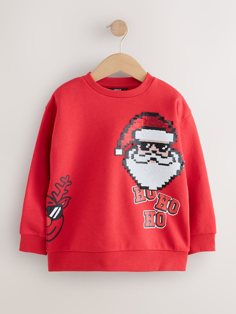 Red Sequin Santa Christmas Crew Neck Sweater (3-16yrs) - Image 1 of 5 Red Sequin Santa Christmas Crew Neck Sweater (3-16yrs) - Image 1 of 5