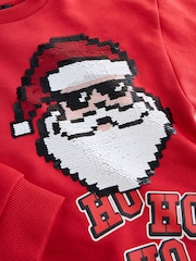 Red Sequin Santa Christmas Crew Neck Sweater (3-16yrs) - Image 3 of 5