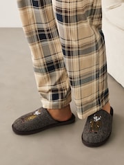 Brown Badger Embroidered Slippers - Image 1 of 7