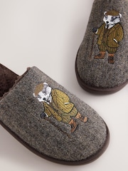 Brown Badger Embroidered Slippers - Image 5 of 7