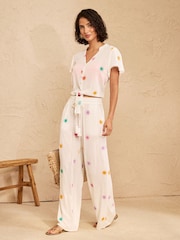 Love & Roses Ivory Sun Embroidered Tie Front Beach Top - Image 3 of 4