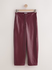 Burgundy Red Basket Weave Faux Leather Barrel Leg Trousers - Image 1 of 3
