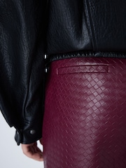 Burgundy Red Basket Weave Faux Leather Barrel Leg Trousers - Image 5 of 8
