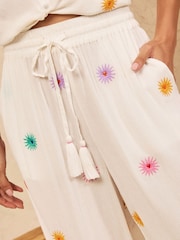 Love & Roses Ivory Sun Embroidered Wide Leg Beach Trousers - Image 2 of 5