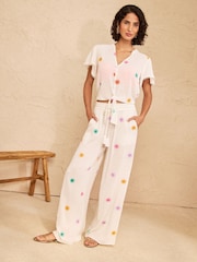 Love & Roses Ivory Sun Embroidered Wide Leg Beach Trousers - Image 3 of 5