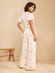 Love & Roses Ivory Sun Embroidered Wide Leg Beach Trousers - Image 5 of 5