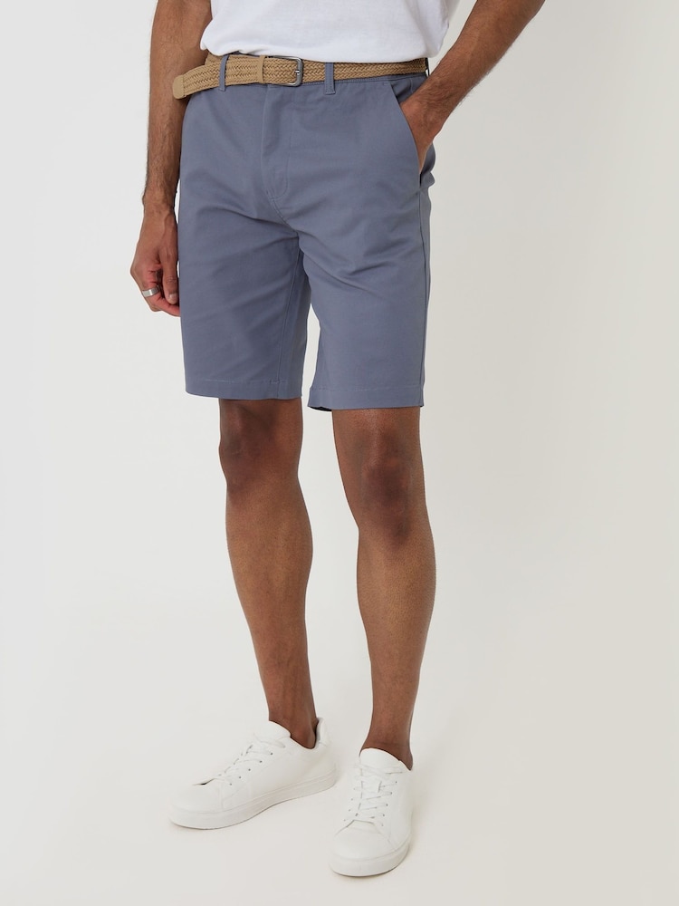 Threadbare Denim Blue Belted Chino Shorts - Image 1 of 4