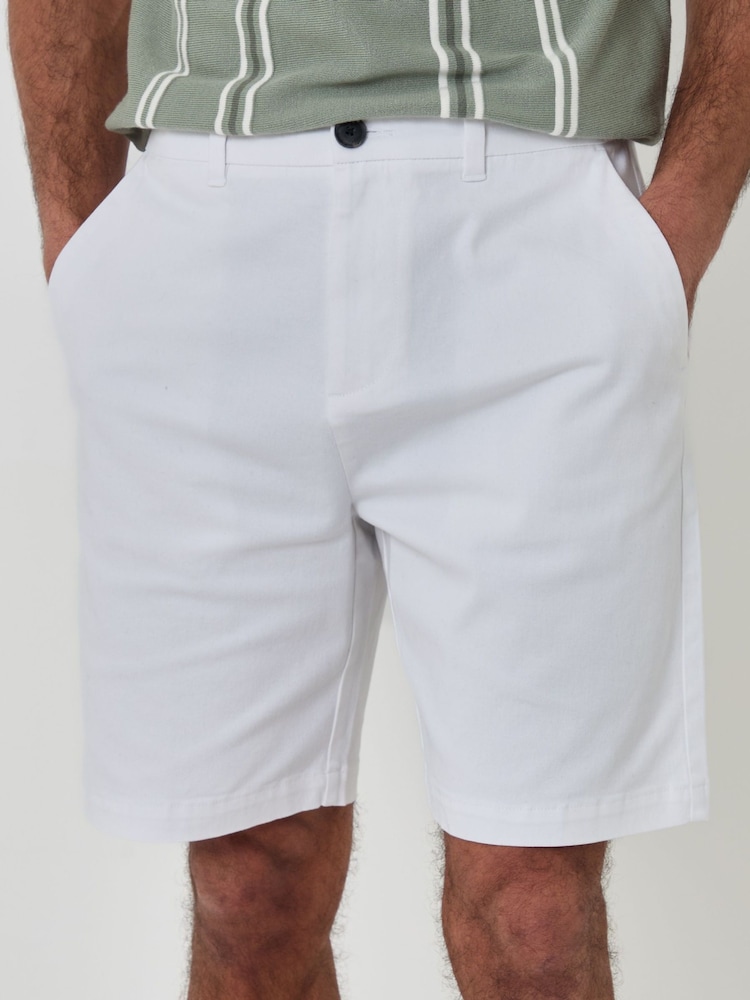 Bela - Threadbare Raztegljivo chino kratke hlače običajnega kroja s 3 žepi - Slika 4 iz 4 Bela - Threadbare Raztegljivo chino kratke hlače običajnega kroja s 3 žepi - Slika 4 iz 4
