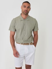 Threadbare White Linen Blend Shorts with Belt - Image 1 of 4