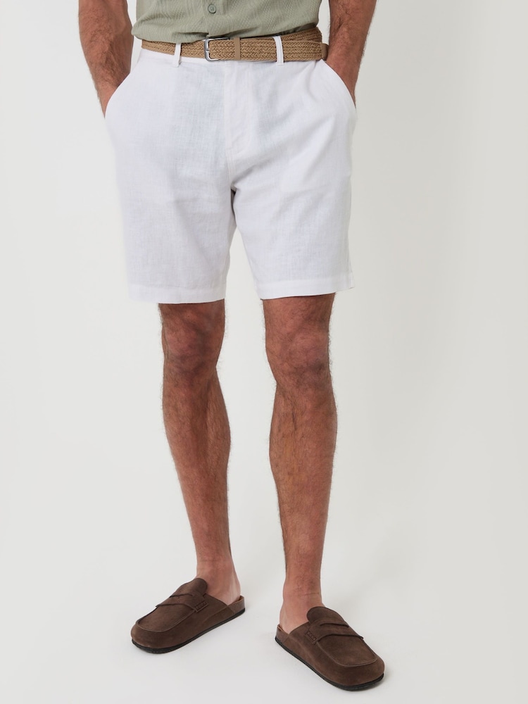 Threadbare White Linen Blend Shorts with Belt - Image 2 of 4