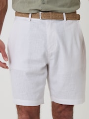 Threadbare White Linen Blend Shorts with Belt - Image 4 of 4