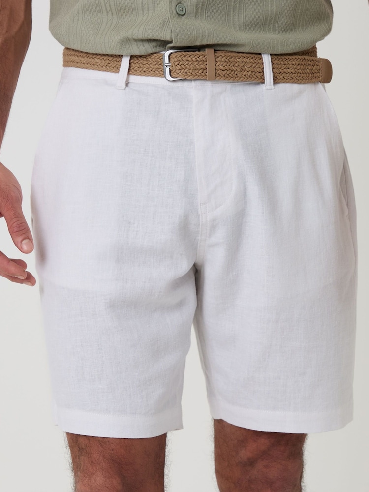Threadbare White Linen Blend Shorts with Belt - Image 4 of 4