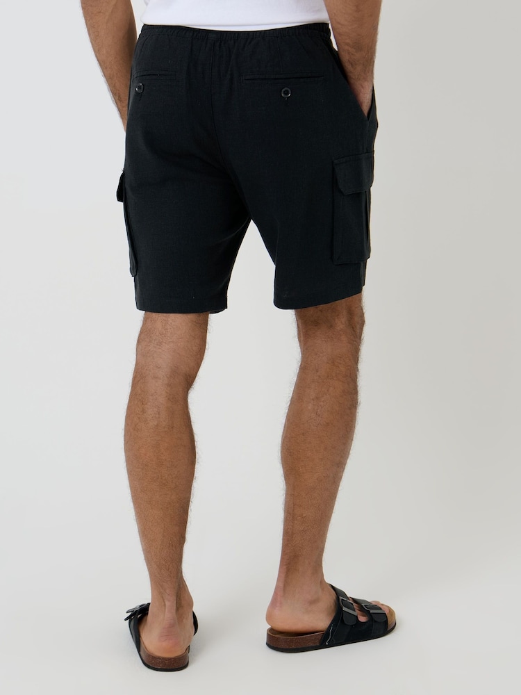 Threadbare Black Linen Blend Cargo Shorts - Image 2 of 4