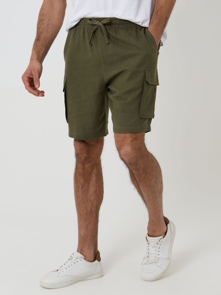 Threadbare Green Linen Blend Cargo Shorts - Image 1 of 4