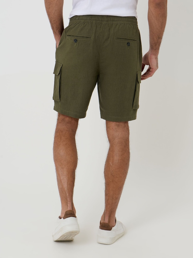 Threadbare Green Linen Blend Cargo Shorts - Image 2 of 4