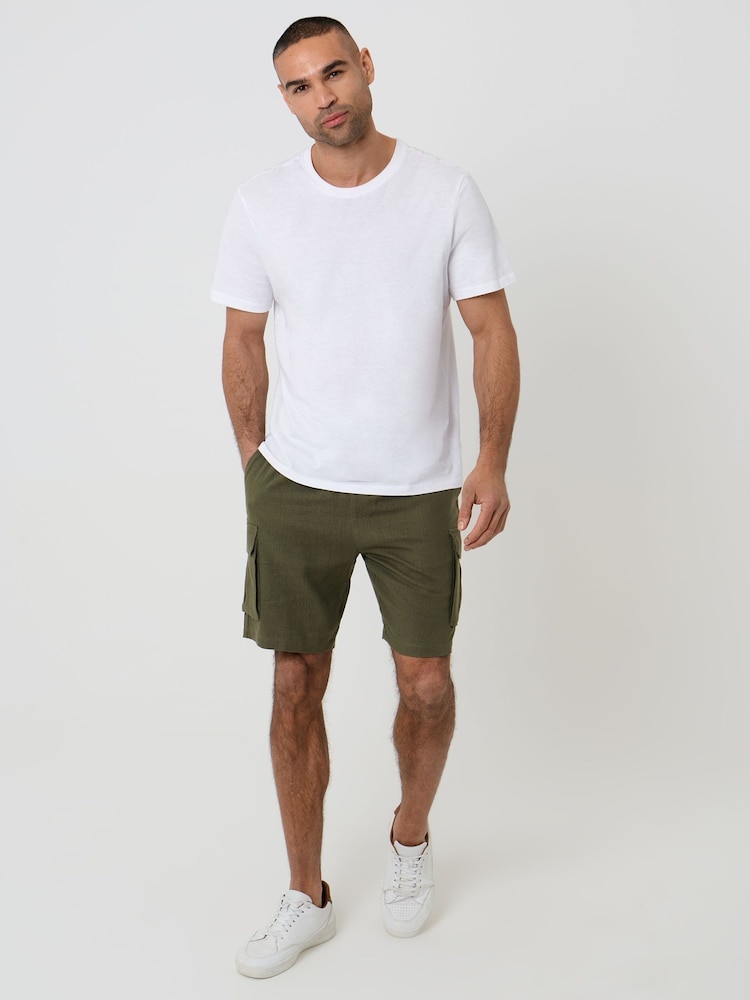 Threadbare Green Linen Blend Cargo Shorts - Image 4 of 4
