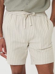 Threadbare Natural Shorter Length Stripe Cotton Shorts - Image 4 of 4