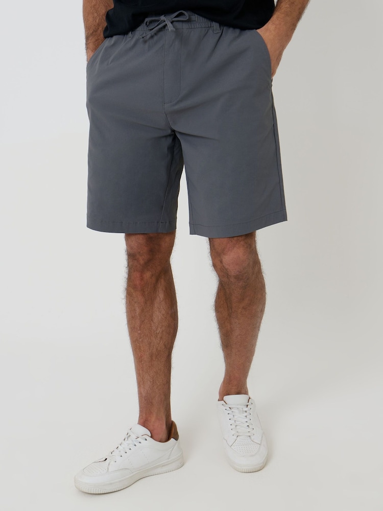 Threadbare Dark Grey Elasticated Waist Stretch Chino Shorts - Image 1 of 4 Threadbare Dark Grey Elasticated Waist Stretch Chino Shorts - Image 1 of 4
